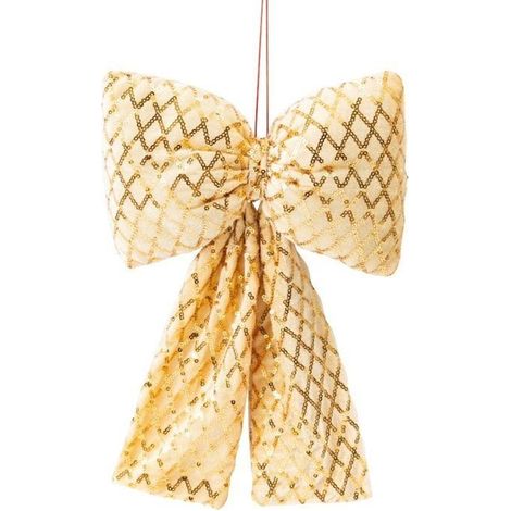 Nœud décoratif en velours doré - KAGOLOW - Motif diamant scintillant - Floqué - Décoration de Noël - Pour porte (1/5)