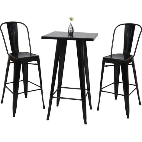 [JAMAIS UTILISÉ] Ensemble de 1x table haute + 2x tabouret de bar HHG-866, métal, noir