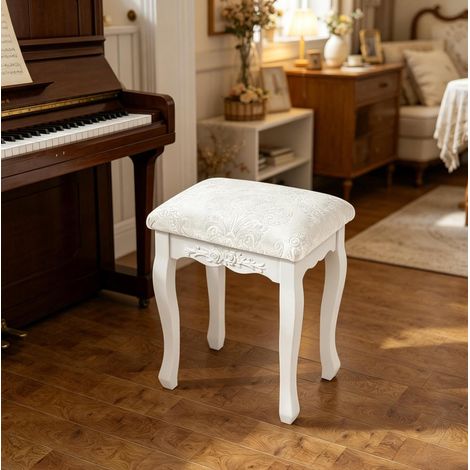 Taburete de tocador vintage acolchado crema y blanco 37 x 29 x 42,5 cm OKMYHOME (1/5)