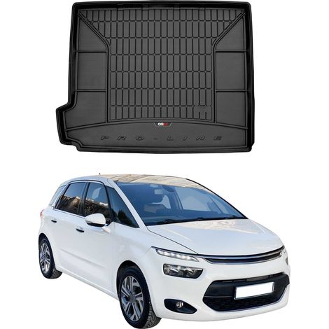 Tapis de Coffre 3D TPE Premium Compatible avec Citroen C4 Grand Picasso 7 Places 2013-2019 - Bac de Protection de Coffre Intérieur antidérapant Revêtement de Coffre Bords Hauts pour Voiture Noir
