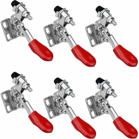 Lot de 6 Pince à Bascule en Métal Horizontal Sauterelle, Serrage à Genouillère Type Vertical en Fer Galvanisé Pince à Levier GH-201 27kg (1/4)