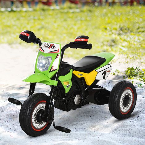 Tricycle Enfants Moto Cross Effets musicaux et Lumineux Coffre Rangement Vert - Modèle