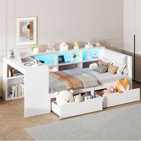 struttura letto 90x200 con cassetti LED USB bianco OKMYHOME (1/5)