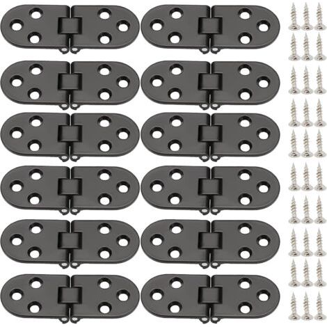 RHG Charniere Porte, 12 Pièces Charnière Pliante 180 Degrés,Charnière Invisible,Charnière plate,Flip Top Charnière avec vis, pour Table Pliante, Armoire, Caisse en Bois, Portes(Noir) (1/5)
