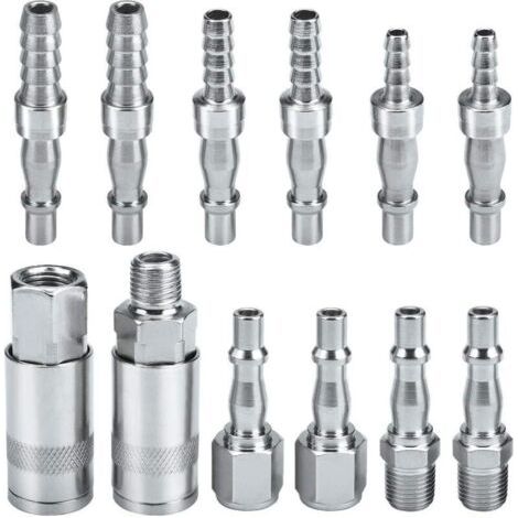 Tuyau De Conduite D'air Compresseur Raccord Coupleur D'air et Kit Plug Couplings Connecteur Mâle Femelle, BSP 1/4" pour tuyau de 6, 8 et 10 mm (1/4)