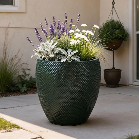Grand pot de fleurs en céramique émaillée vert mousse Ø46 cm x (1/5)