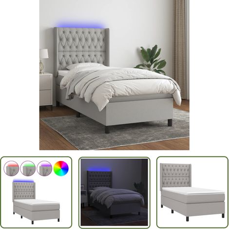The Living Store Boxspringbett mit Matratze & LED Hellgrau 90x190 cm Stoff - Boxspringbett - Doppelbett - Schlafsofa - Lattenrost - Bettsystem (1/5)