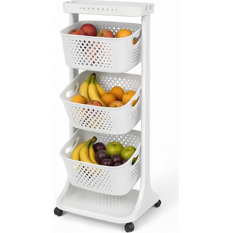 Carrello da Cucina Bianco Portafrutta con Cestelli Basculanti in Polipropilene