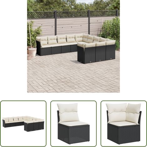 Gartenmöbel - 11-tlg. Garten-Sofagarnitur mit Kissen Schwarz Poly Rattan (1/5)