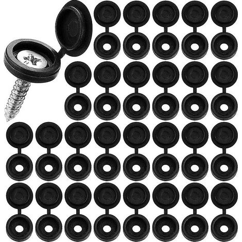 Lot de 100 cache-vis en plastique à charnière pour vis de 5 mm, avec boîte. (1/5)