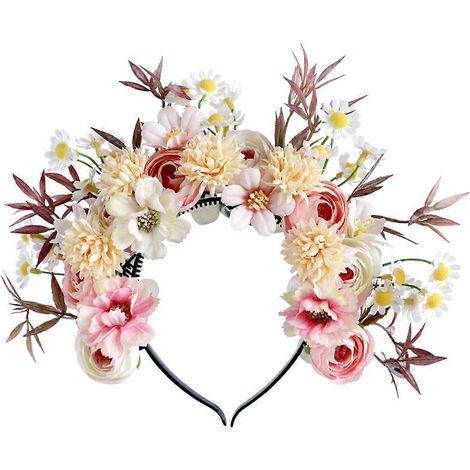 Couronne de fleurs élégante, bandeau en soie, guirlande florale pour mariage et festival. (1/4)