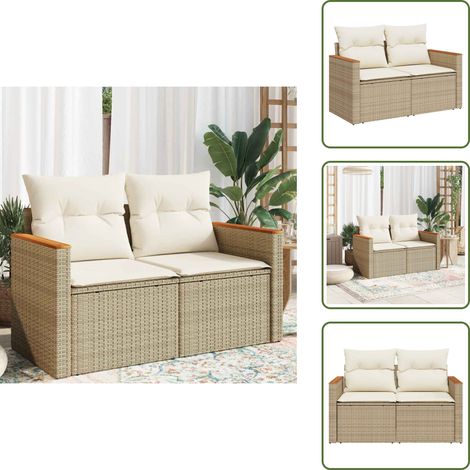 Canapé de jardin avec coussins 2 places beige résine tressée - Canapé De Jardin - Meuble De Jardin - Salon De Jardin - Résine Tressée - Rotin Synthétique (1/5)