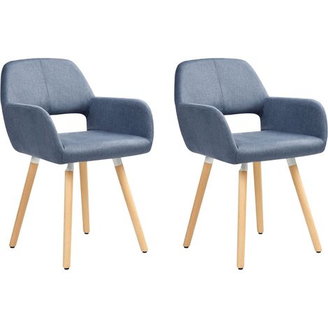 Set of 2 Dining Chairs CHICAGO Fabric Navy Blue (1/5)