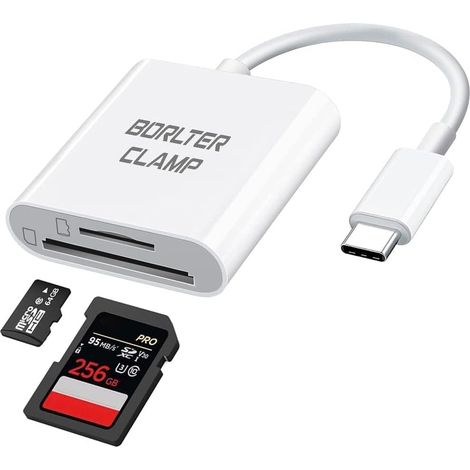 Lecteur de Carte SD/Micro SD, BorlterClamp Adaptateur USB-C vers Lecteur de Carte Mémoire SD/TF Compatible avec MacBook, Ordinateur Portable, Tablette, Smartphone (1/5)
