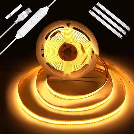 2m COB LED Strip, 5V USB TV Backlight with Dimmer and Memory Function, Dimmable LED Strip Spotless for Bias TV Lighting, Furniture and Atmosphere, 2700K (1/5)