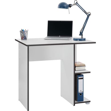 Idimex – Bureau enfant NOVA 76 cm – Mélaminé blanc mat et gris – 2 compartiments ouverts – Dimensions 82 x 60 cm – Surface résistante aux éraflures (1/4)