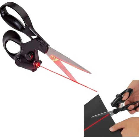 [NUNCA USADO]Tijeras guiadas por láser - Permite trazar una línea recta sobre la superficie a cortar - Hojas de acero inoxidable - Mango ergonómico - Ideal para cocina, costura, hobbies - 22 cm (1/5)