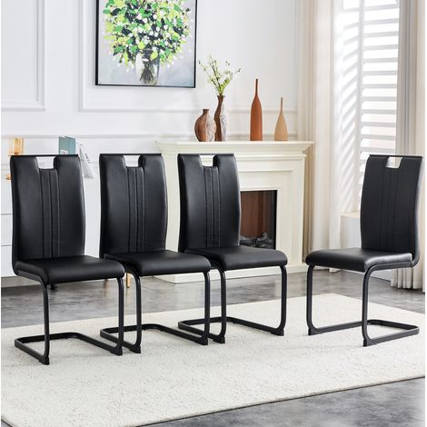 Chaise moderne noire en PU, design minimaliste, patins antidérapants et montage facile (1/5)