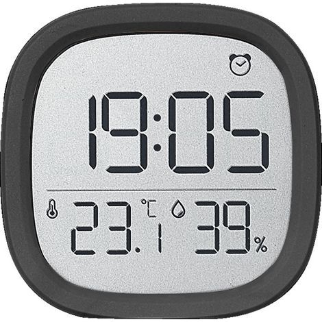 Minimalistische LCD-Uhr, multifunktionale elektronische Uhr mit Temperatur- und Feuchtigkeitsanzeige, magnetischer Wecker, für den Heimgebrauch – schwarz