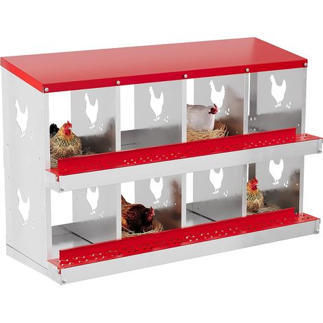 Pondoir Poules 8 Compartiments en Acier Galvanisé - avec Bac de Récupération des Œufs - 108 x 43 x 67 cm - Rouge (1/5)