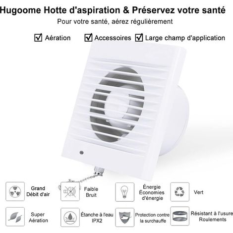 Ventilateur d'extraction 100 mm 12W 130m³/h avec Clapet anti-retour et Interrupteur à chaîne, Ventilateur de Fenêtre et Mural Pour Cuisine Salle de Bain Serre Garage -4 pouces (1/4)