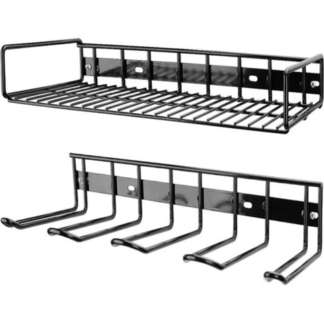 Étagère à outils à 2 niveaux et 4 emplacements, support mural pour outils électriques et perceuses sans fil Montage facile Rangement et organisation pour garage (1/5)