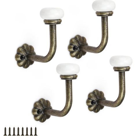 4-teiliges Wandgarderobenhaken-Set im Vintage-Stil, inklusive 8 Schrauben, Keramik-Wandgarderobe, Haken aus Zinklegierung, zum Aufhängen von Hüten, Schlüsseln und Mänteln