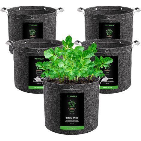 Set of 5 12L Non-Woven Fabric Grow Bags with Metal Rings and Reinforced Handles for Gardening Fruits and Vegetables (1/5)