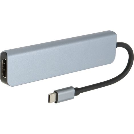 Hub USB-C 6 en 1 : adaptateur multiport USB-C vers carte mémoire HD, compatible USB 3.0 et USB 2.0 PD (gris).