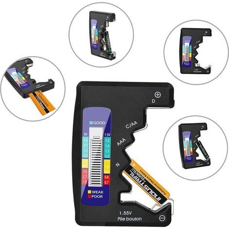 Comprobador digital LCD universal para pilas AAA, AA, de botón, de 1,5 V a 9 V y mini pilas. (1/3)
