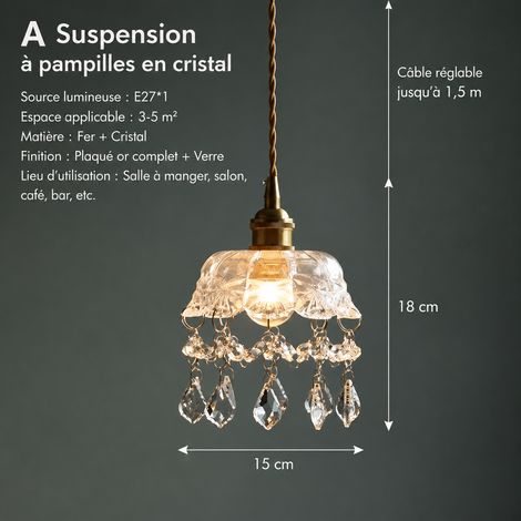 Suspension Rétro Modèle B - suspension en cristal et laiton avec lumière LED chaude incluse 36 × 36 × 36 cm 2 kg – Livraison gratuite