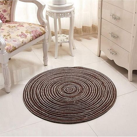 Tapis tressé à la main - Rond - Pour le salon, la chambre à coucher, la salle de bain, la chambre d'enfant - Café - 60 x 60 cm-Ensoleillé