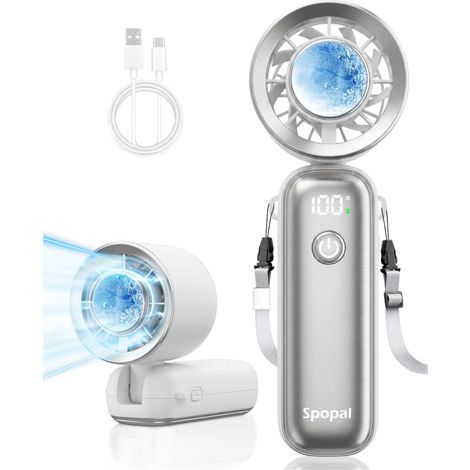 Portable Handheld Fan, [5000mAh & Cooling], Ultra Fast 10m/s, 100 Speeds, Up to 15h, 90° Foldable, LED Screen, Type C, Turbo Neck Fan for Outdoor Use, Office, Travel, Pocket