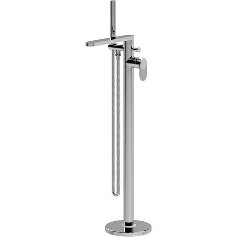 Nuie Cyprus Fluted Freestanding Bath Shower Mixer Tap with Shower Kit - Chrome (1/2)