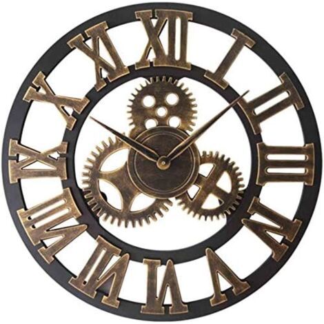 Geräuschlose Vintage-Wanduhr mit römischen Ziffern, aus Metall – Dekoration für Wohnzimmer, Küche, Café, Hotel und Büro – 40 cm (1/5)