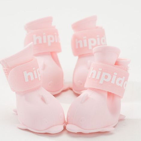 Bottes pour animaux de compagnie, chaussures de pluie imperméables en Silicone pour chien avec crochet et boucle pour Bichon de Poméranie Teddy rose S (1/5)