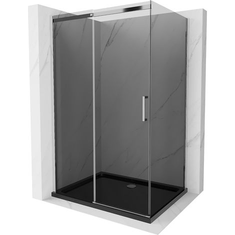 Mexen Omega ausziehbare Duschabtrennung 120 x 80 cm, Graphit, Chrom + Duschwanne Flat, Schwarz - 825 (1/5)