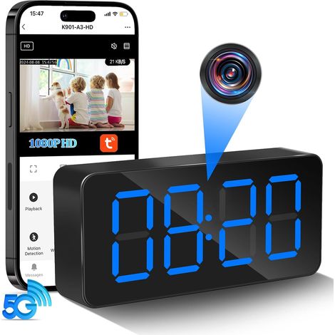 Caméra Espion WiFi, 5G/2,4G Mini Camera Cachée Réveil sans Fil HD 1080P Micro Caméra de Surveillance a Distance Discrete Enregistreur Vision Nocturne Détection de Mouvement Tuya APP (1/5)