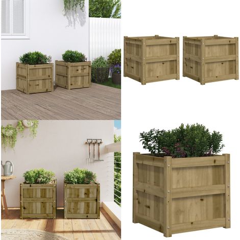 Jardinières 2 pcs bois de pin imprégné - Jardinières En Bois - Jardinière Extérieure - Pot De Fleurs Extérieur - Déco Jardin - Bac À Fleurs - Home & Living (1/5)