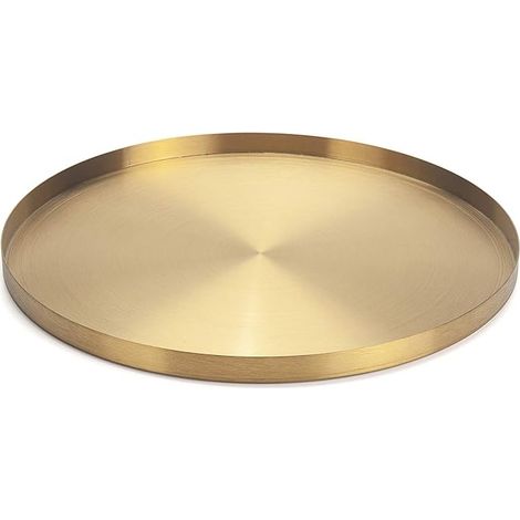 Plateau rond en acier inoxydable doré (30 cm) pour bijoux, maquillage et bougies décoratif (1/5)