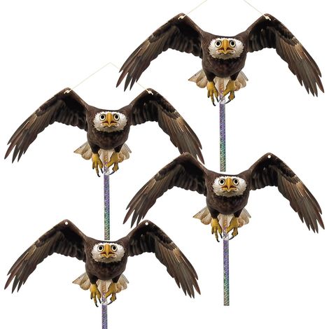 Lot de 4 répulsifs Anti-Oiseaux pour Balcon - Aigle Suspendu Plat - pour Balcon, répulsif Contre Les Oiseaux, Les Pigeons, Les Pigeons - Hibou en Plastique avec Bande Anti-Oiseaux (1/5)