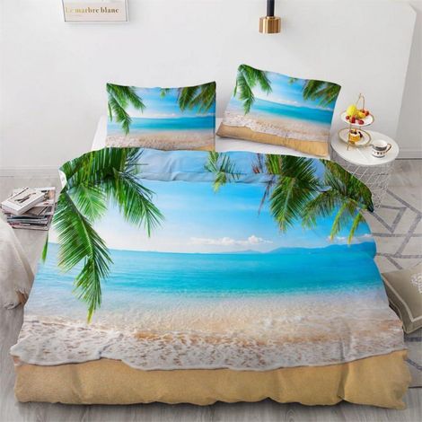 Bettwäsche-Set 155x220 cm 3-teilig mit Palmenblatt-Motiv, Mikrofaser, Wendebettwäsche