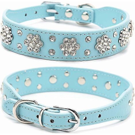 Verstelbare hondenhalsband van glanzend PU-leer met studs en strass-steentjes, maat M 422,5 cm (1/3)
