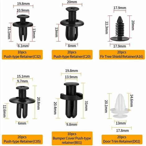 Clips de rivets en plastique pour voiture, ensemble de fixations de rivets, fixations de rivets en plastique noires universelles pour garniture de panneau de porte d'automobile, (1/3)