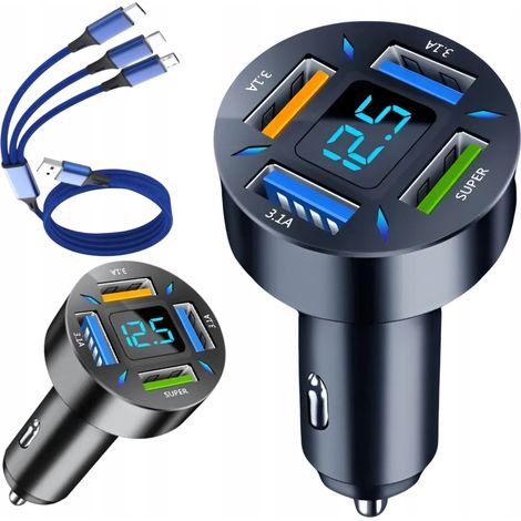 Schnellladegerät für Autos (3,1 A) mit LED-Anzeige, QC 3.0 x3, USB PD, 66 W (1/5)
