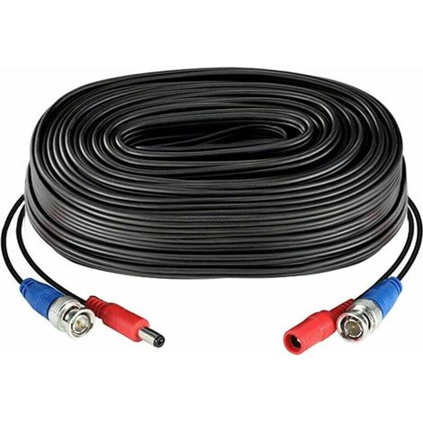 Cordon d'alimentation vidéo cable BNC pour caméra DVR de Surveillance de sécurité 18.3m/60ft noir 1 bobine (1/4)