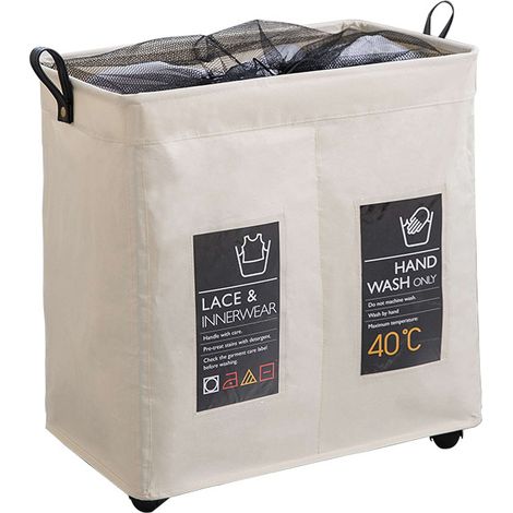 Bac de rangement pliable pour vêtements, double compartiment maille, cadre alliage, roulettes et fermeture cordon (1/4)