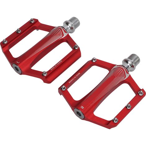 Pédales de vélo Enlee en alliage d'aluminium avec roulements DU, plates, pour vélos de route et VTT, rouges (1/5)