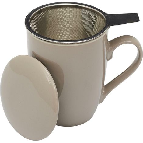 Beige Mira-Tasse mit Teesieb und Steingutdeckel (1/4)