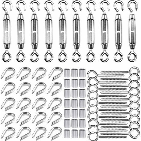 M5 Spannschloss-Set für 1/16"-Drahtseil, Spannschloss-Set aus Edelstahl 304, M5 Spannschlosshaken und -öse, M2 Kabelschuhe, M5 Schraubösenhaken, M2 Kabelhülsen